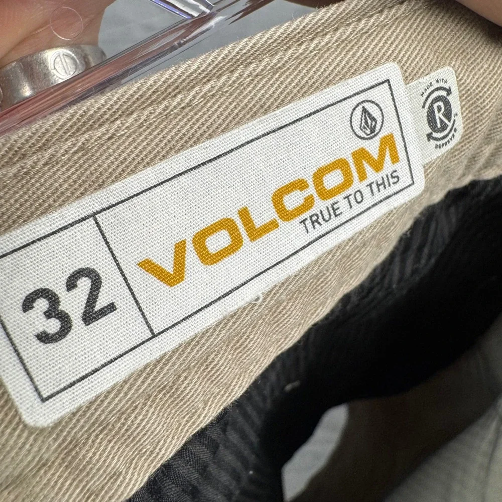 Volcom Mens Khaki Chino Shorts Size 32 Flat‎ Front Casual Summer